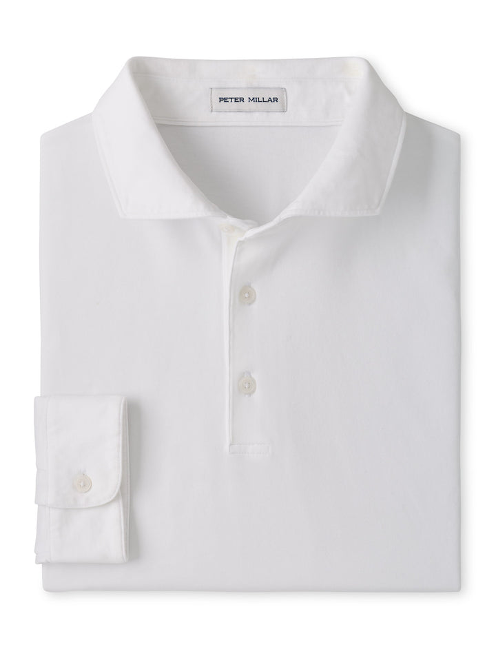 Crown Flex Cotton Long Sleeve Polo - White