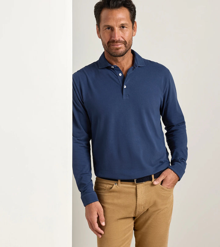Crown Flex Cotton Long Sleeve Polo - Atlantic Navy