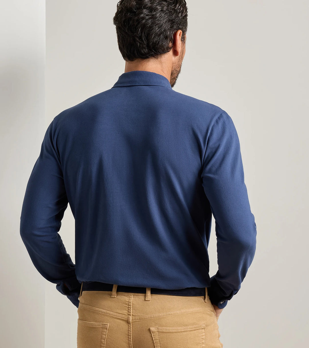 Crown Flex Cotton Long Sleeve Polo - Atlantic Navy