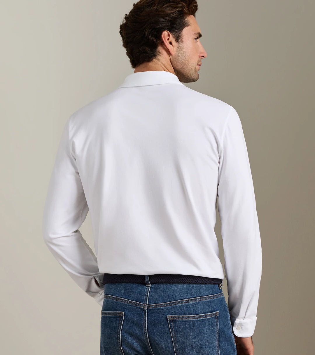 Crown Flex Cotton Long Sleeve Polo - White
