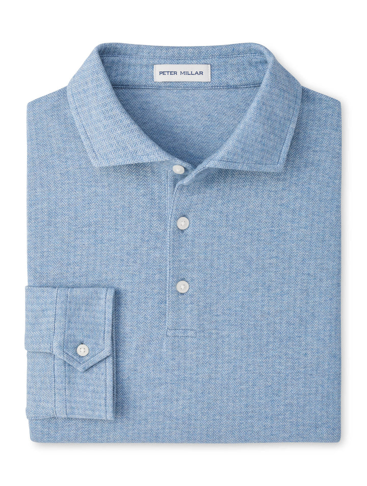 Herringbone Long Sleeve Polo - Cottage Blue