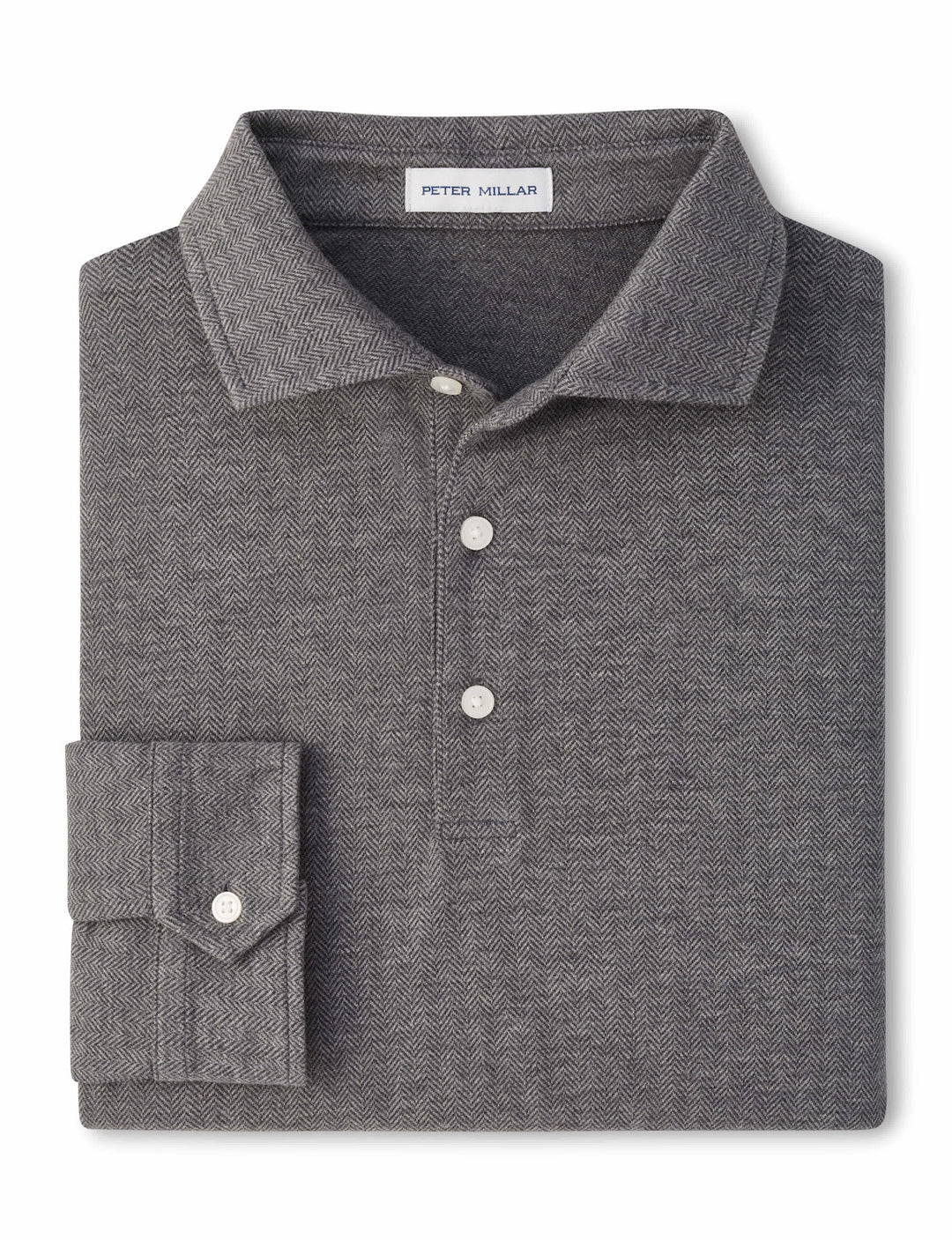 Herringbone Long Sleeve Polo - Charcoal
