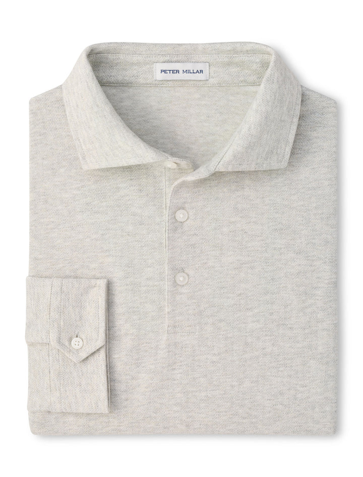 Herringbone Long Sleeve Polo - Gale Grey