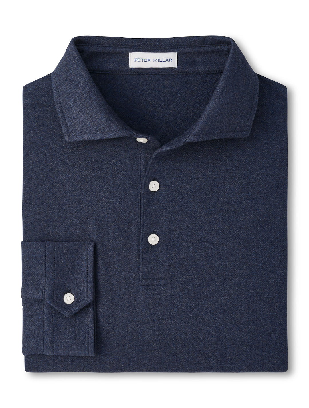 Herringbone Long Sleeve Polo - Navy