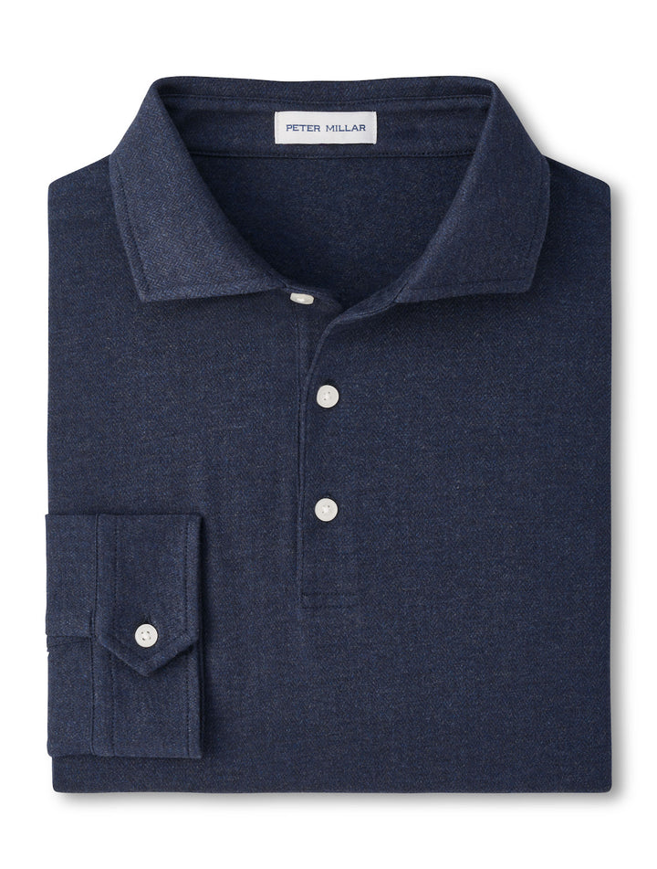 Herringbone Long Sleeve Polo - Navy
