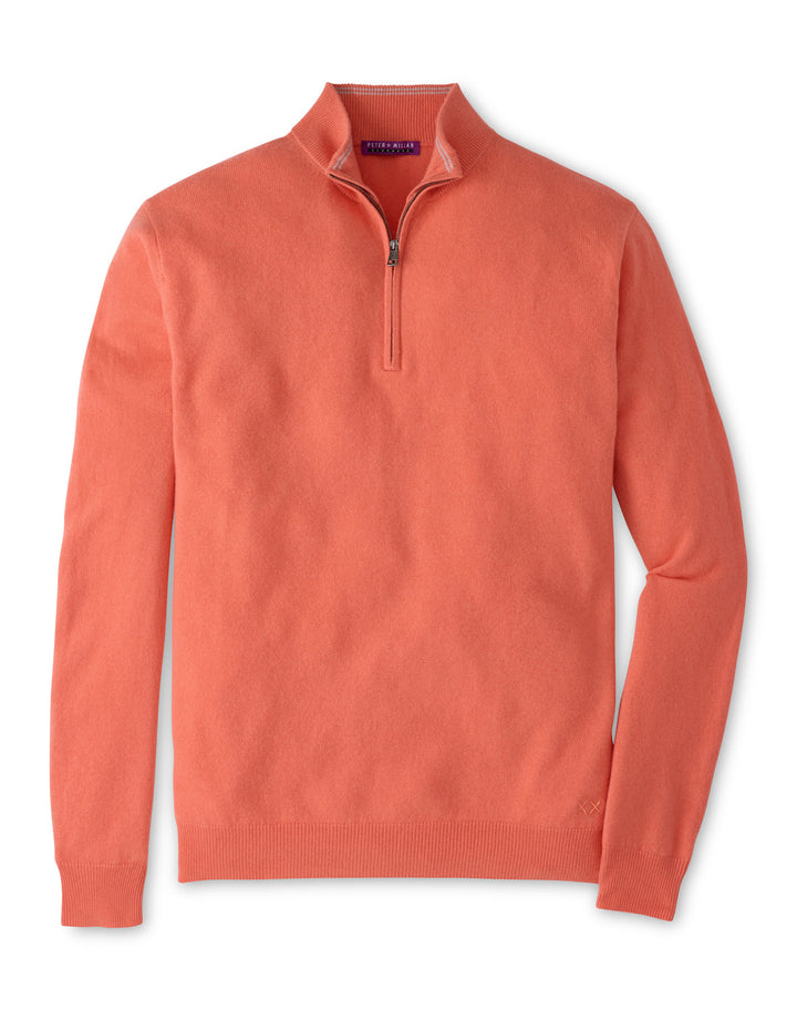 Crown Anniversary Cashmere Quarter Zip Sweater - Coral