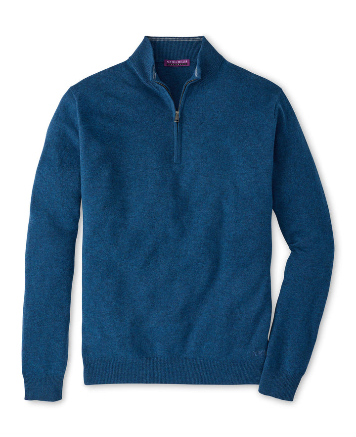 Crown Anniversary Cashmere Quarter Zip Sweater - Ocean Blue