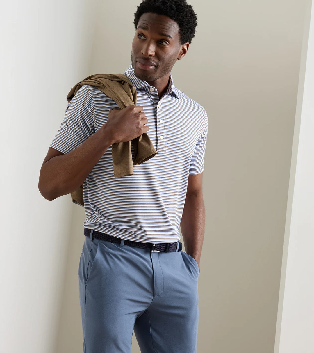 Rondo Performance Jersey Polo - Kelly Hard Collar - White / Light Mocha