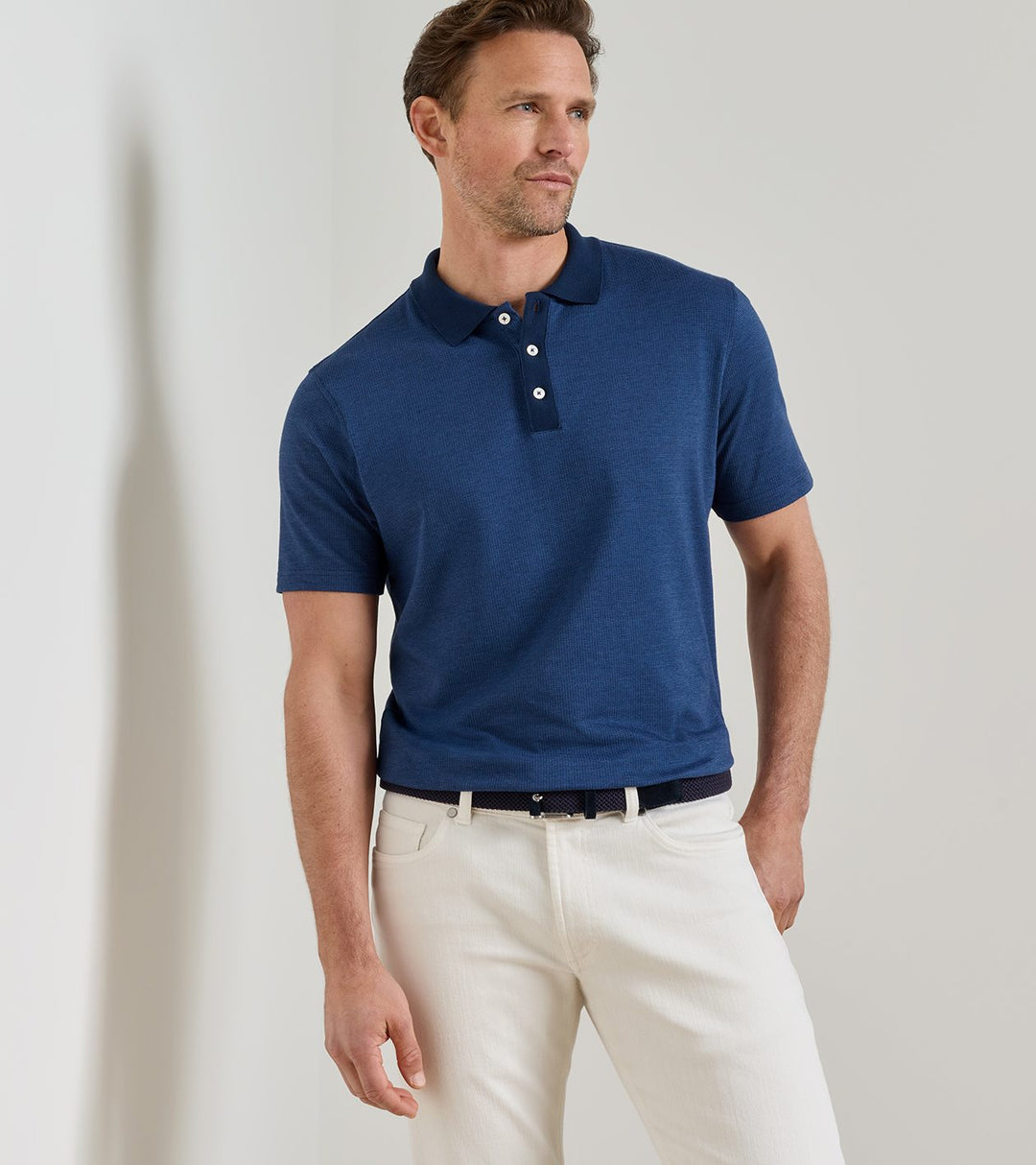 Barnes Short-Sleeve Knit Polo - Navy