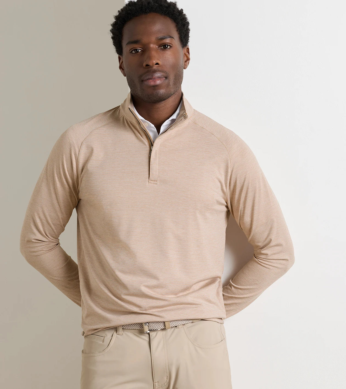 Stealth Stripe Performance Quarter-Zip - Light Nutmeg