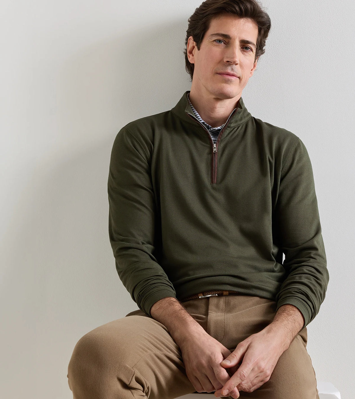 Albatross Cotton-Blend Piqué Quarter-Zip - Dark Olive