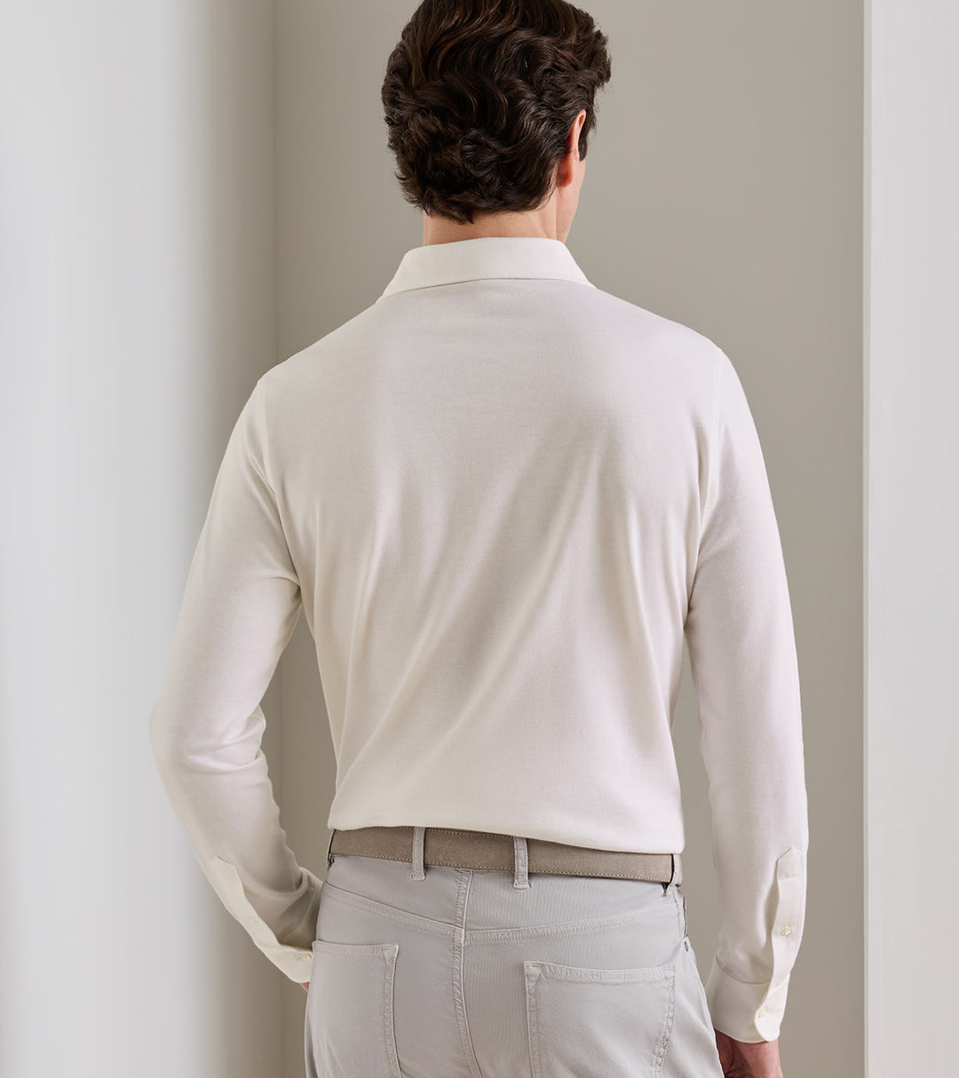 Amble Long-Sleeve Cotton Cashmere Polo - Almond