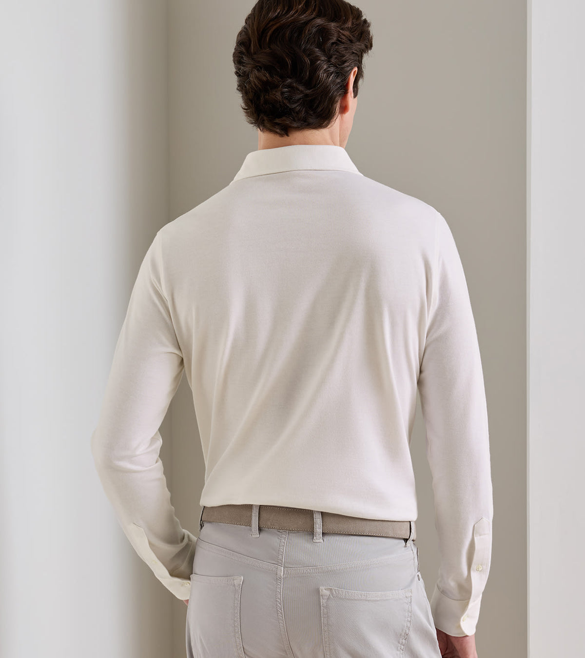 Amble Long-Sleeve Cotton Cashmere Polo - Almond