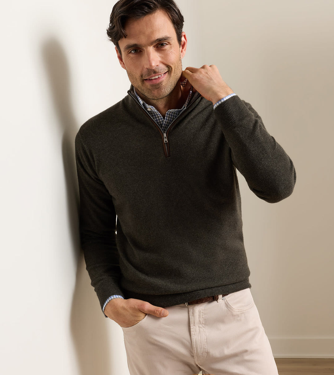 Artisan Crafted Cashmere Flex Quarter-Zip - Dark Olive