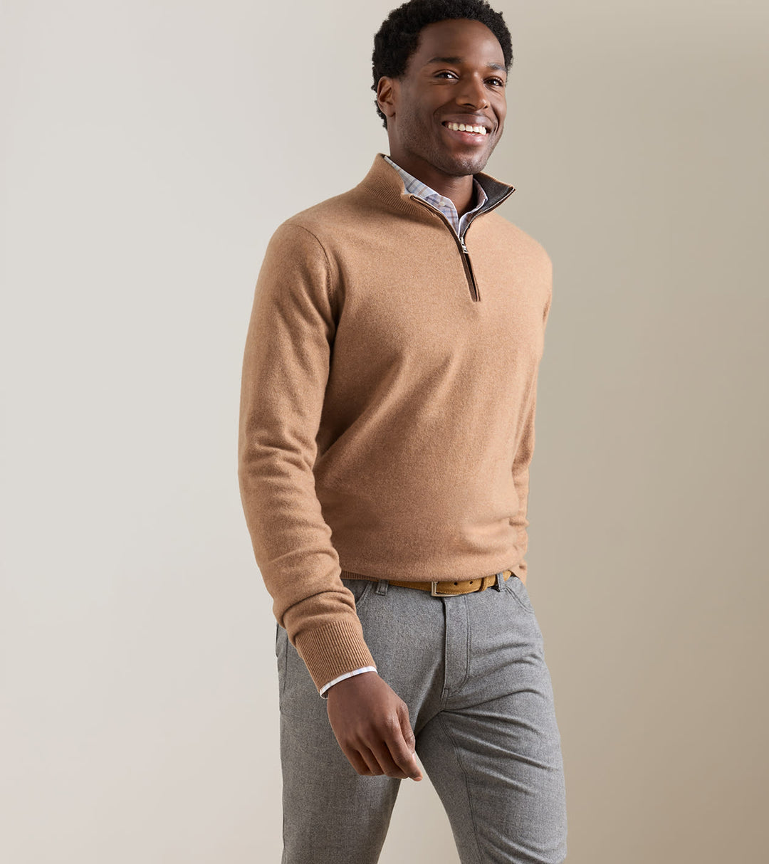 Artisan Crafted Cashmere Flex Quarter-Zip - Rustic Brown
