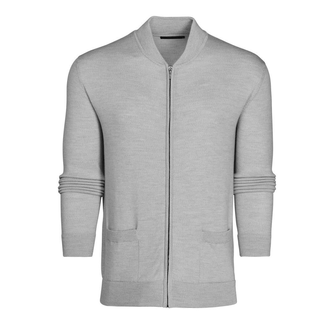 Saratoga Full Zip Sweater - Light Grey Heather