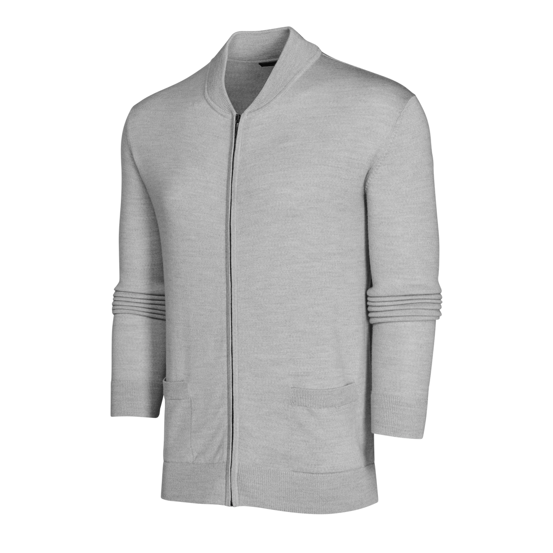 Saratoga Full Zip Sweater - Light Grey Heather