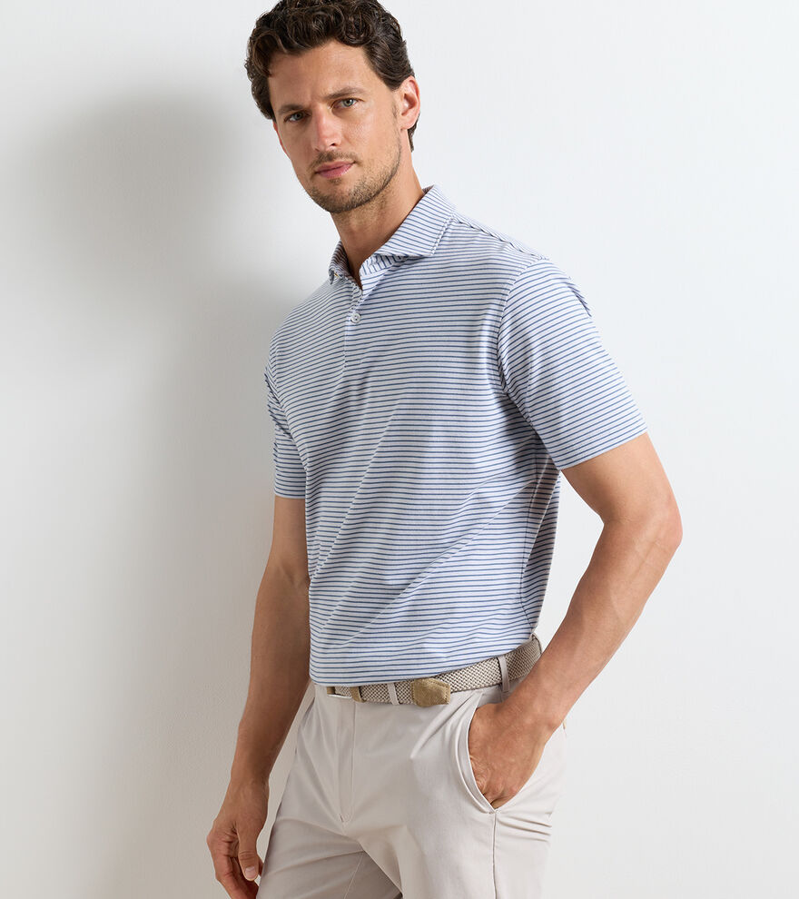 Albatross Stripe Cotton-Blend Piqué Polo - Edwin Spread Collar - Gale Grey