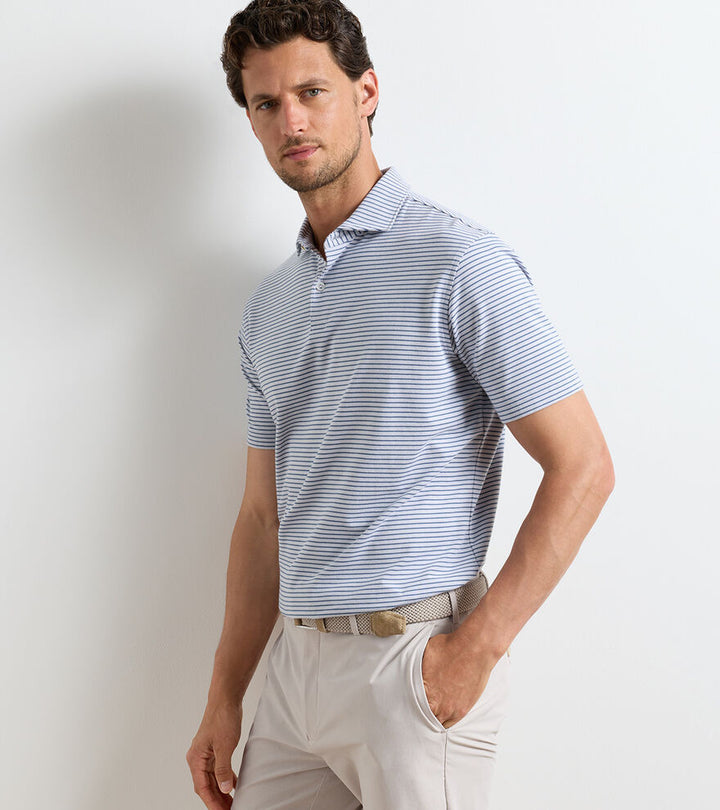 Albatross Stripe Cotton-Blend Piqué Polo - Edwin Spread Collar - Gale Grey