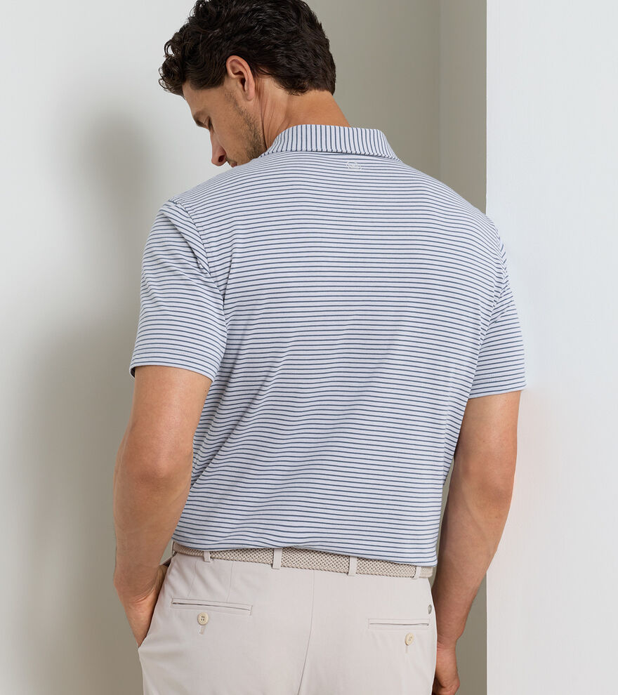 Albatross Stripe Cotton-Blend Piqué Polo - Edwin Spread Collar - Gale Grey