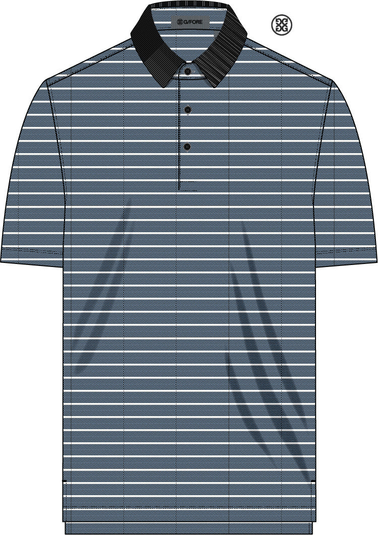 Herringbone Stripe Tech Jersey Polo - Onyx/Snow