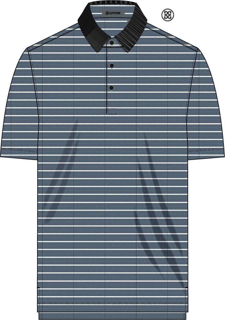 Herringbone Stripe Tech Jersey Polo - Onyx/Snow