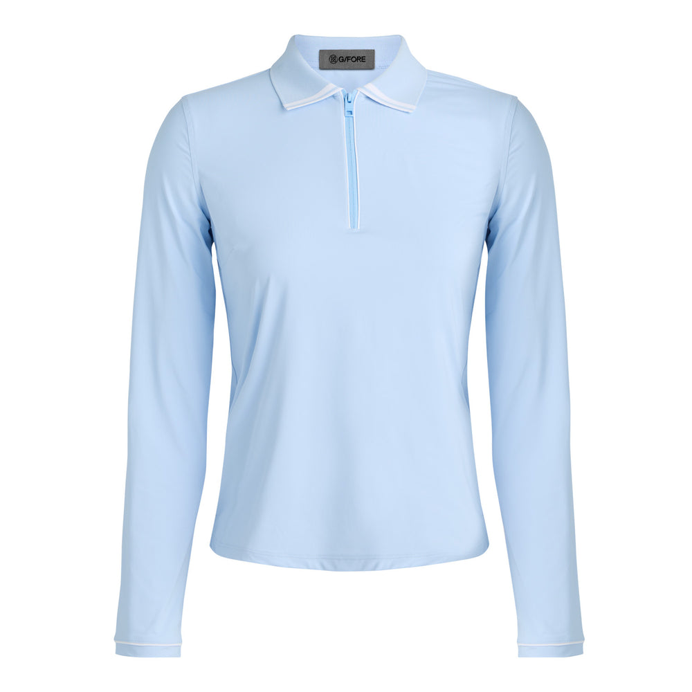 Silky Tech Nylon 1/4 Zip Long Sleeve Polo - Sky