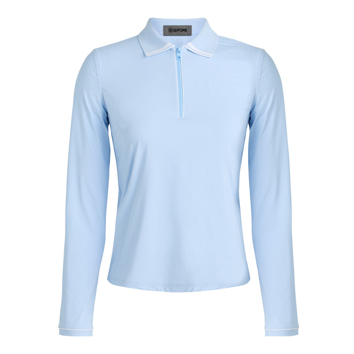 Silky Tech Nylon 1/4 Zip Long Sleeve Polo - Sky