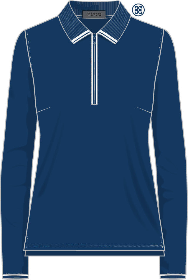 Silky Tech Nylon 1/4 Zip Long Sleeve Polo - Twilight