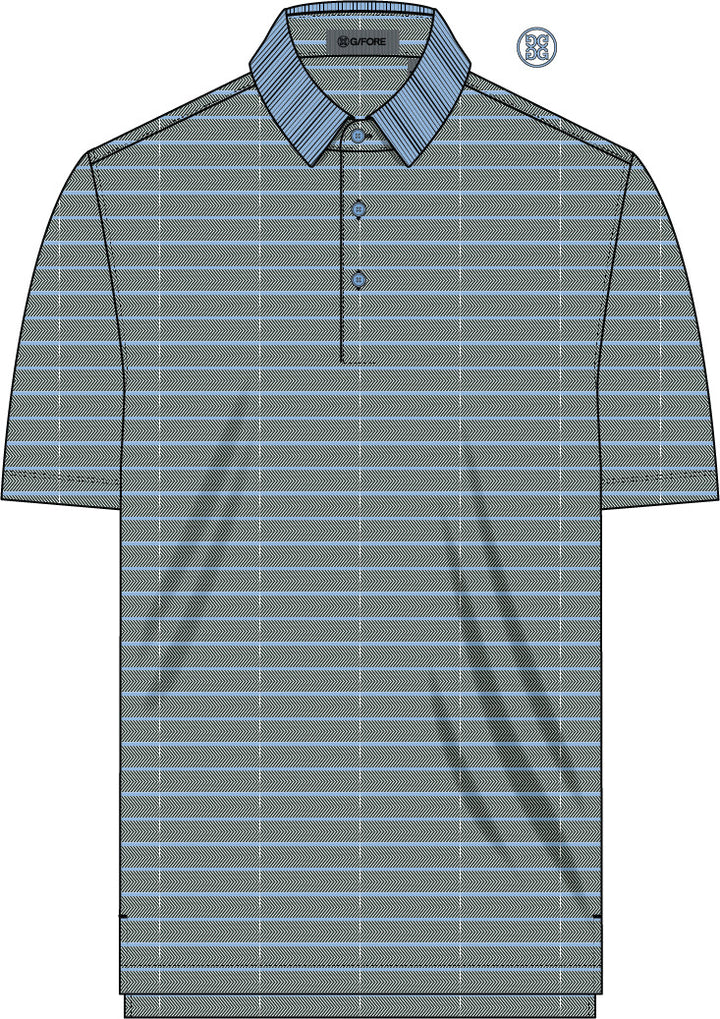 Herringbone Stripe Tech Jersey Polo - Pine / Baja