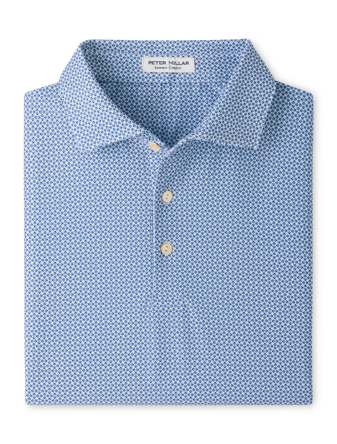 Rambla Performance Jersey Polo - Sean Self Collar - White / Cottage Blue