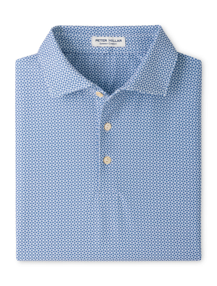Rambla Performance Jersey Polo - Sean Self Collar - White / Cottage Blue