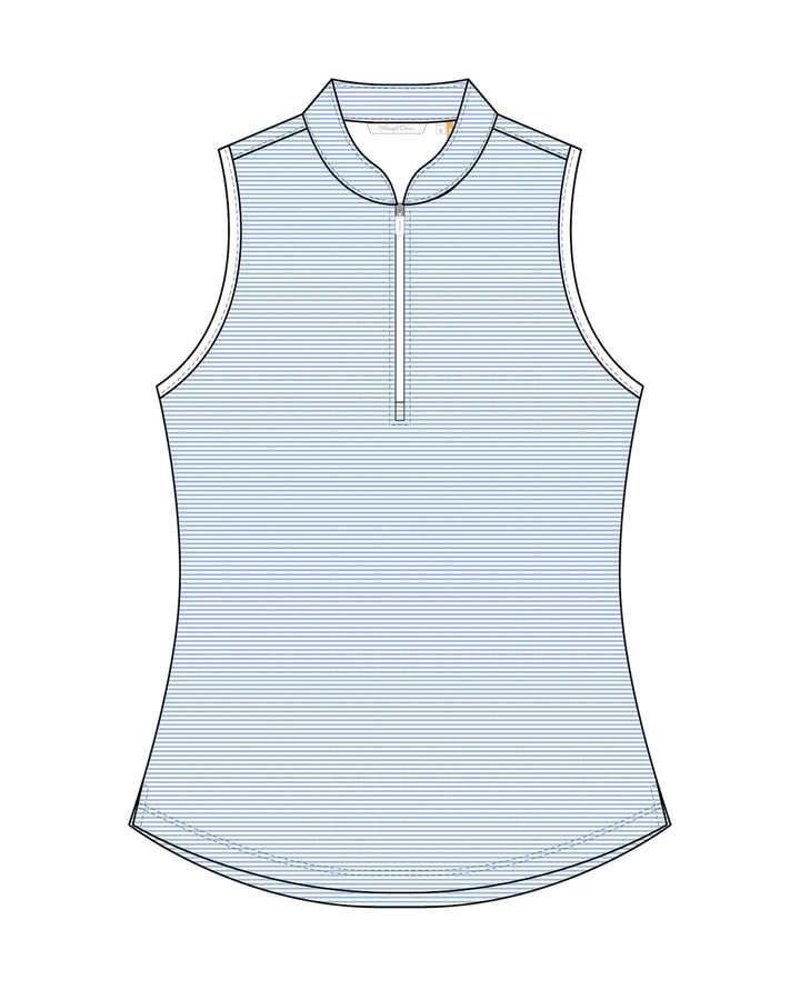 Georgia Stripe Sleeveless Polo - Celeste