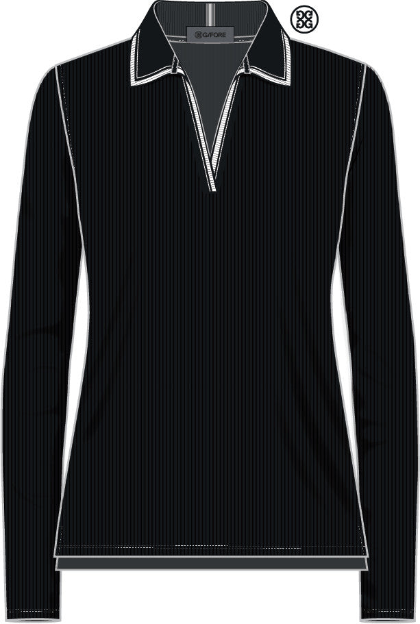 Contrast Johnny Collar Tech Nylon Rib Polo - Onyx