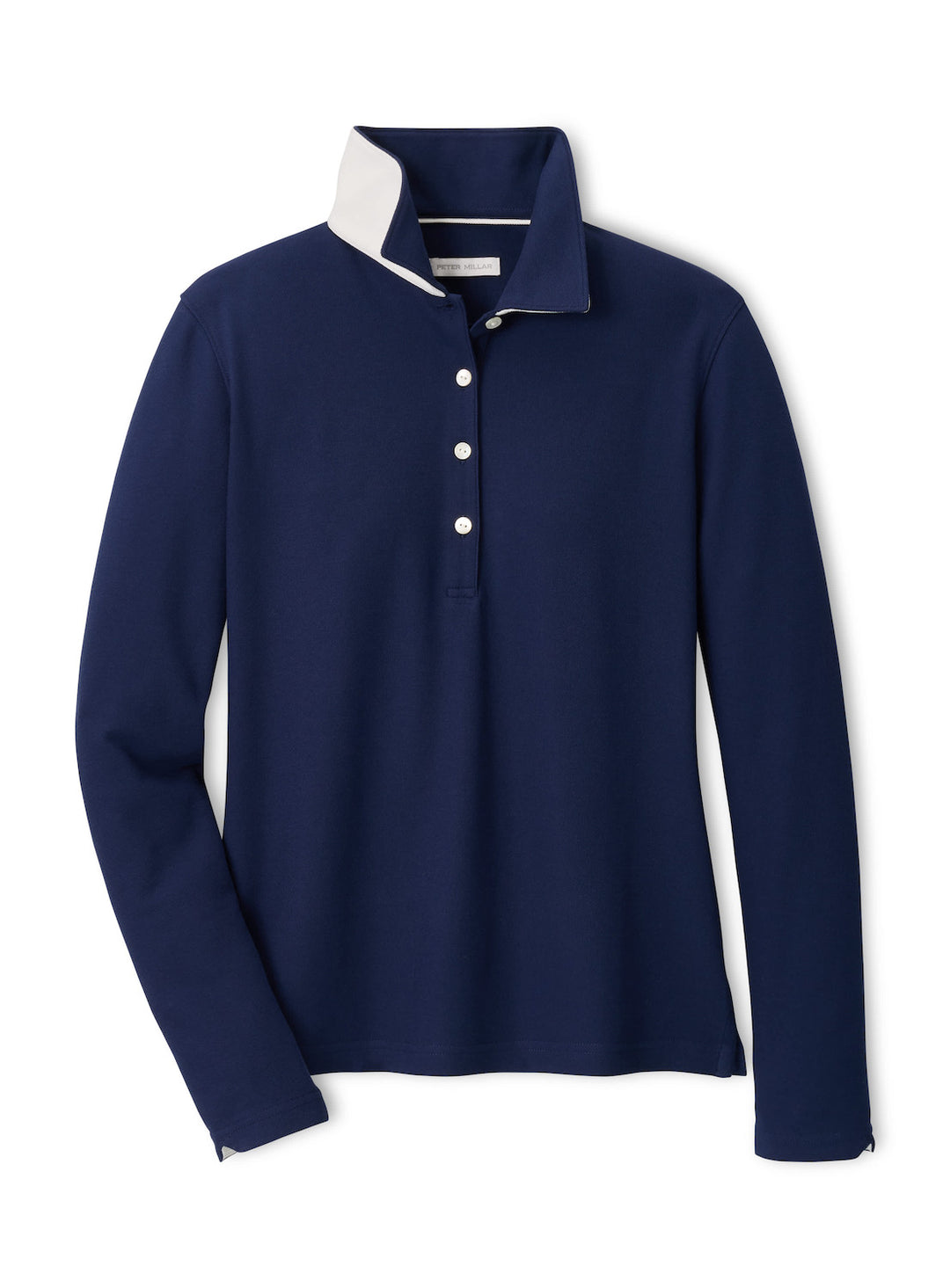 Coolspun Lite Cotton Piqué Long Sleeve Polo - Navy / Soft White