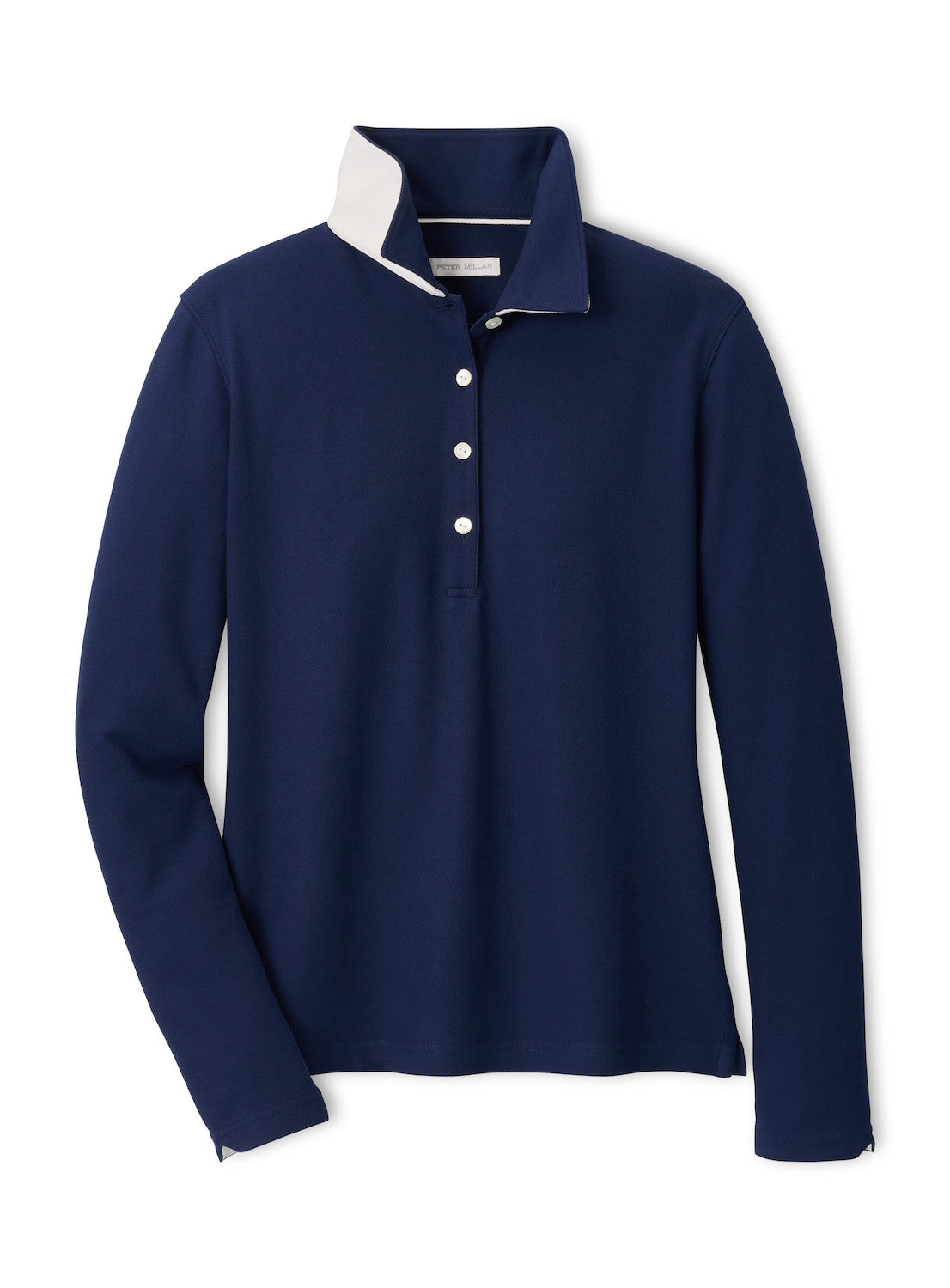 Coolspun Lite Cotton Piqué Long Sleeve Polo - Navy / Soft White
