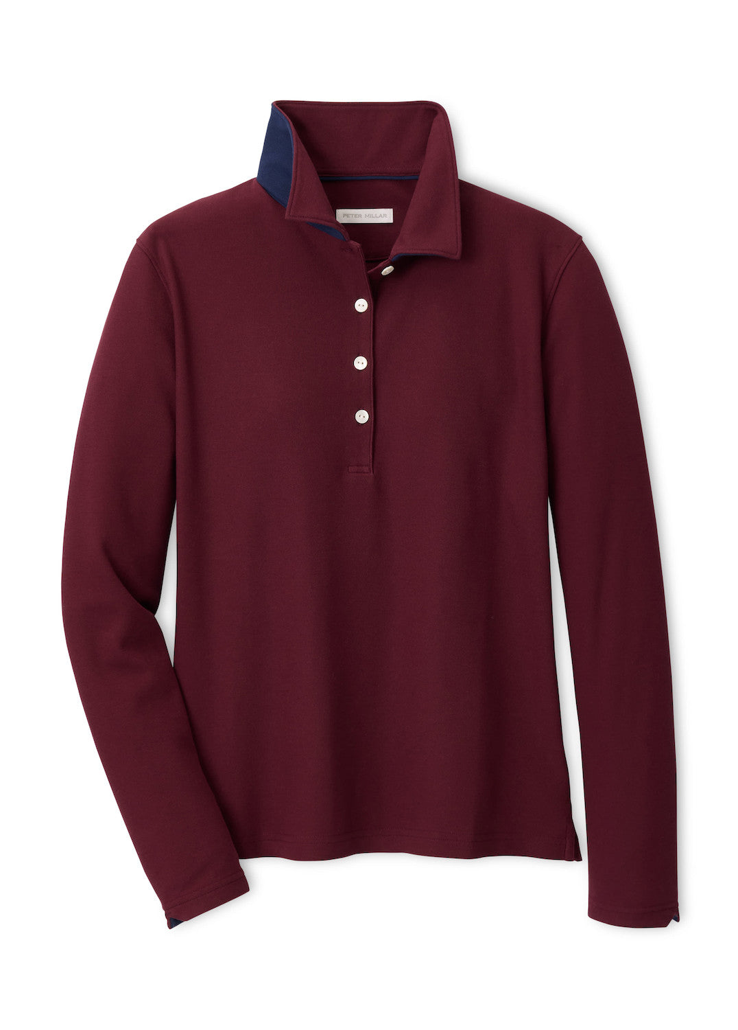 Coolspun Lite Cotton Piqué Long Sleeve Polo - Oxblood / Navy