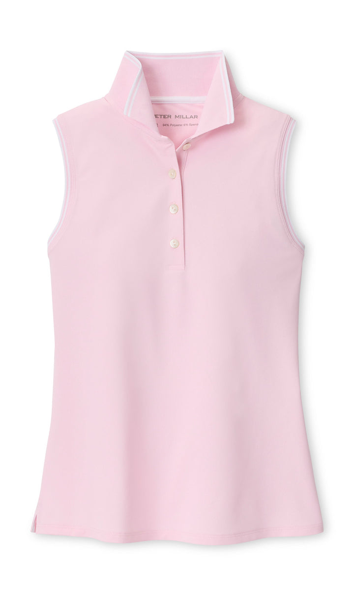 Canterbury Tipped Sport Mesh Sleeveless Polo - Pearl Pink / White