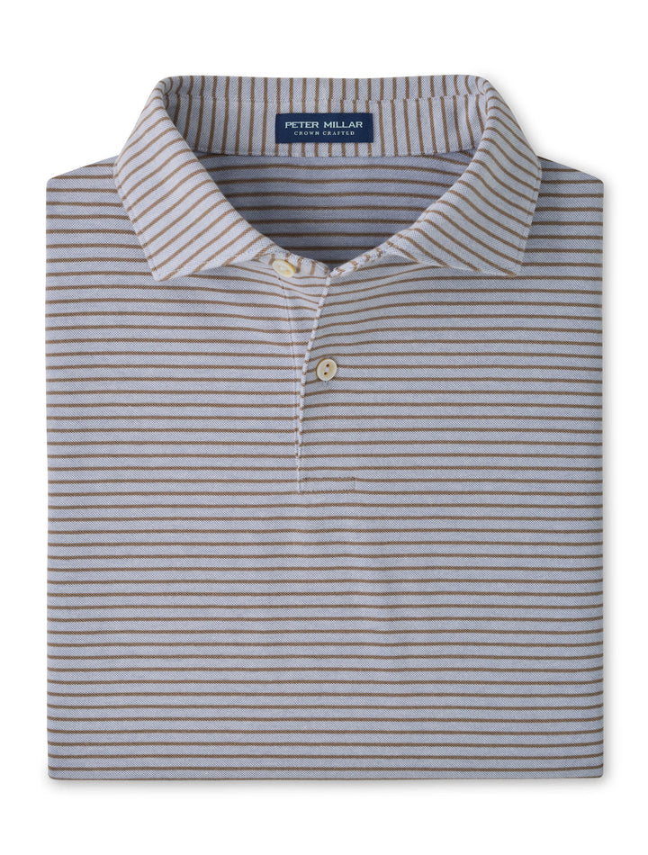 Albatross Stripe Cotton-Blend Piqué Polo - Edwin Spread Collar - Windy Blue / Light Mocha