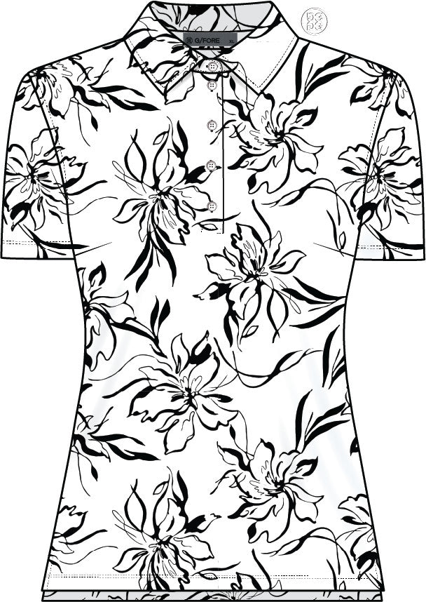 Big Floral Silky Tech Nylon Polo - Snow/Onyx