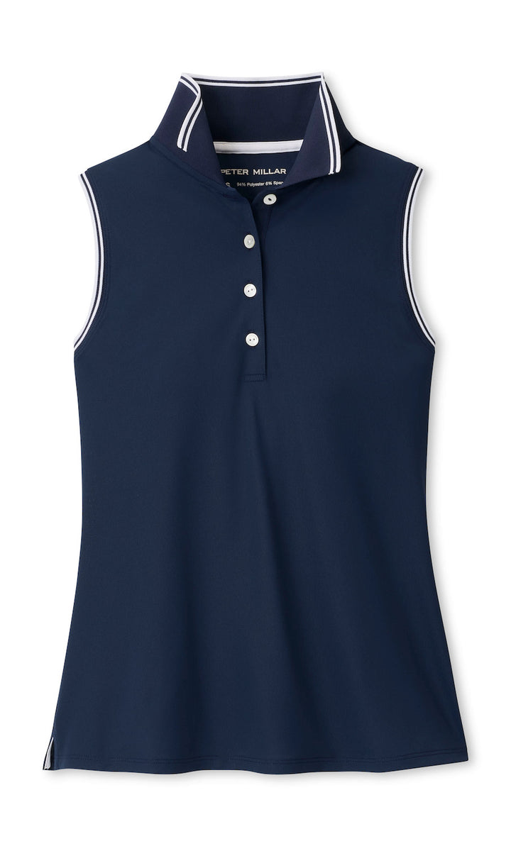 Canterbury Tipped Sport Mesh Sleeveless Polo - Navy / White