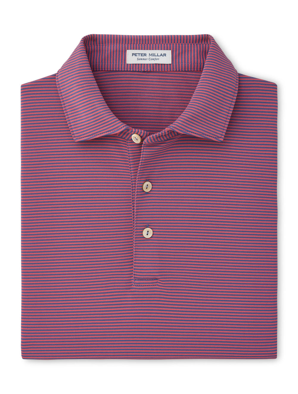 Candor Performance Mesh Polo - Sean Self Collar - Bali Blue / Red Coral